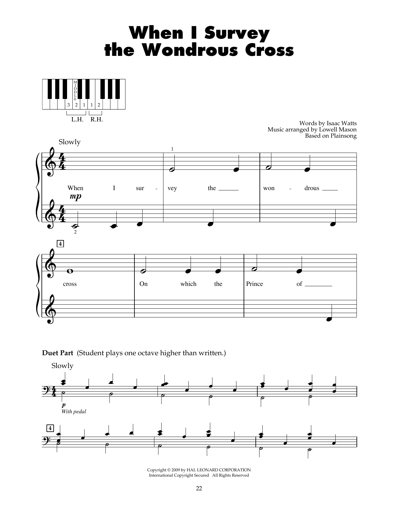 Lowell Mason When I Survey The Wondrous Cross sheet music notes and chords. Download Printable PDF.