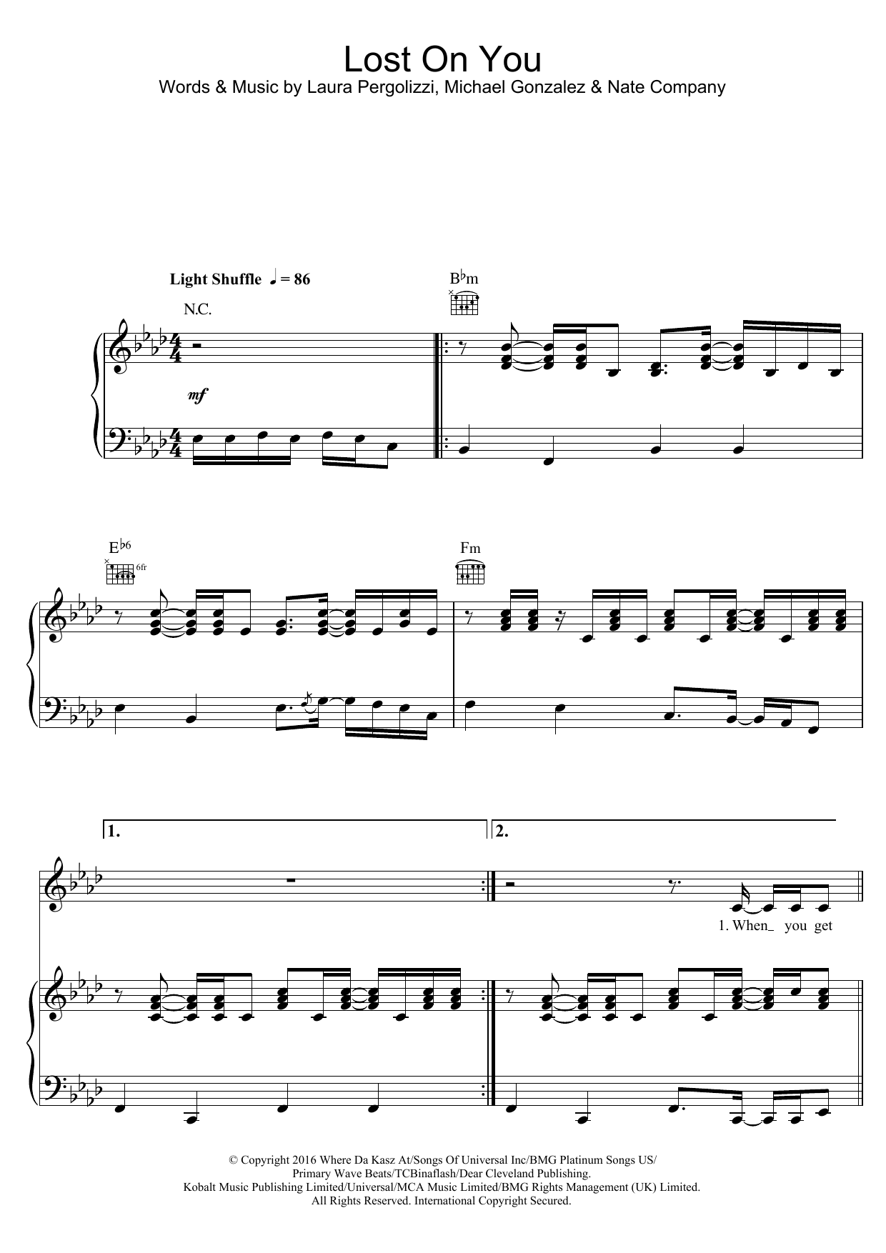 LP Lost On You sheet music notes and chords. Download Printable PDF.