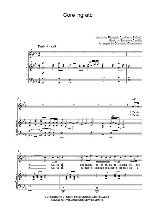 Luciano Pavarotti Core 'Ngrato sheet music notes and chords. Download Printable PDF.