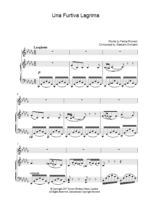 Learn to play Luciano Pavarotti Una Furtiva Lagrima (A Furtive Tear) sheet music for Piano, Vocal & Guitar Chords in minutes. Price: 7.8900$ Luciano Pavarotti Una Furtiva Lagrima (A Furtive Tear) sheet music notes and chords arranged for Piano, Vocal & Guitar Chords