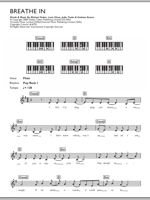 Lucie Silvas Breathe In sheet music notes and chords. Download Printable PDF.