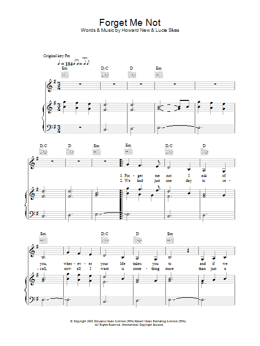 Lucie Silvas Forget Me Not sheet music notes and chords. Download Printable PDF.