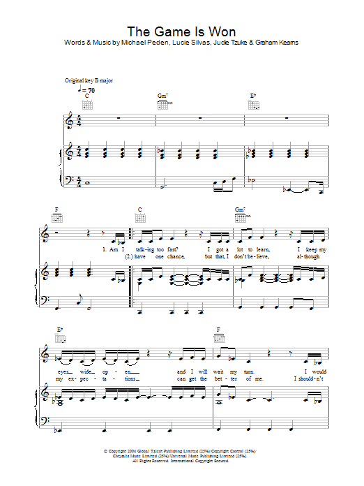 Lucie Silvas The Game Is Won sheet music notes and chords. Download Printable PDF.