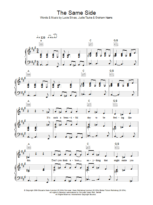 Learn to play Lucie Silvas The Same Side sheet music for Piano, Vocal & Guitar Chords in minutes. Price: 7.8900$ Lucie Silvas The Same Side sheet music notes and chords arranged for Piano, Vocal & Guitar Chords