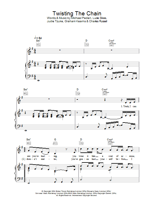 Lucie Silvas Twisting The Chain sheet music notes and chords. Download Printable PDF.