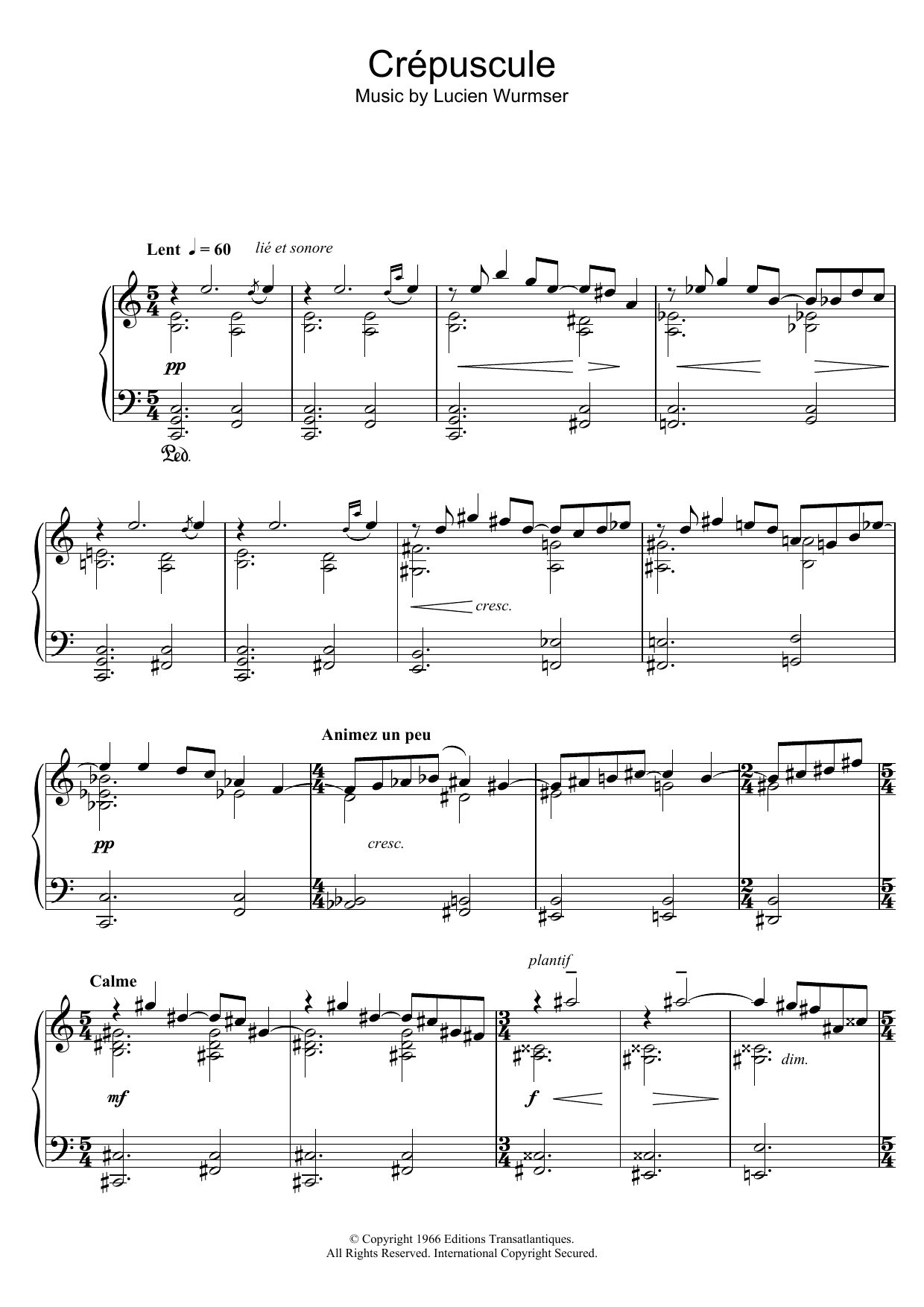 Learn to play Lucien Wurmser Crépuscule sheet music for Piano Solo in minutes. Price: 7.8900$ Lucien Wurmser Crépuscule sheet music notes and chords arranged for Piano Solo