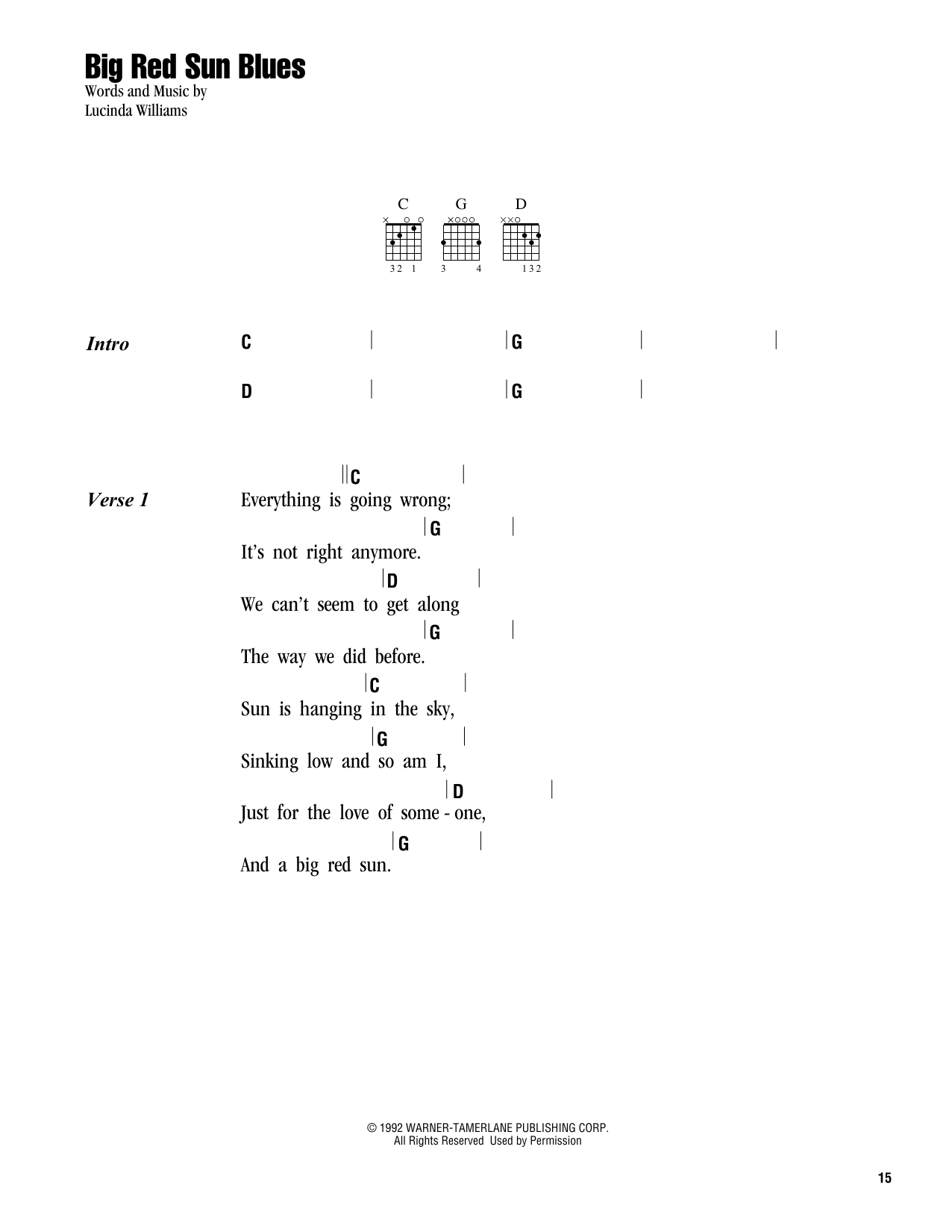 Lucinda Williams Big Red Sun Blues sheet music notes and chords. Download Printable PDF.