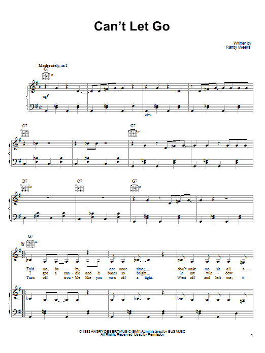 Lucinda Williams Can't Let Go sheet music notes and chords. Download Printable PDF.