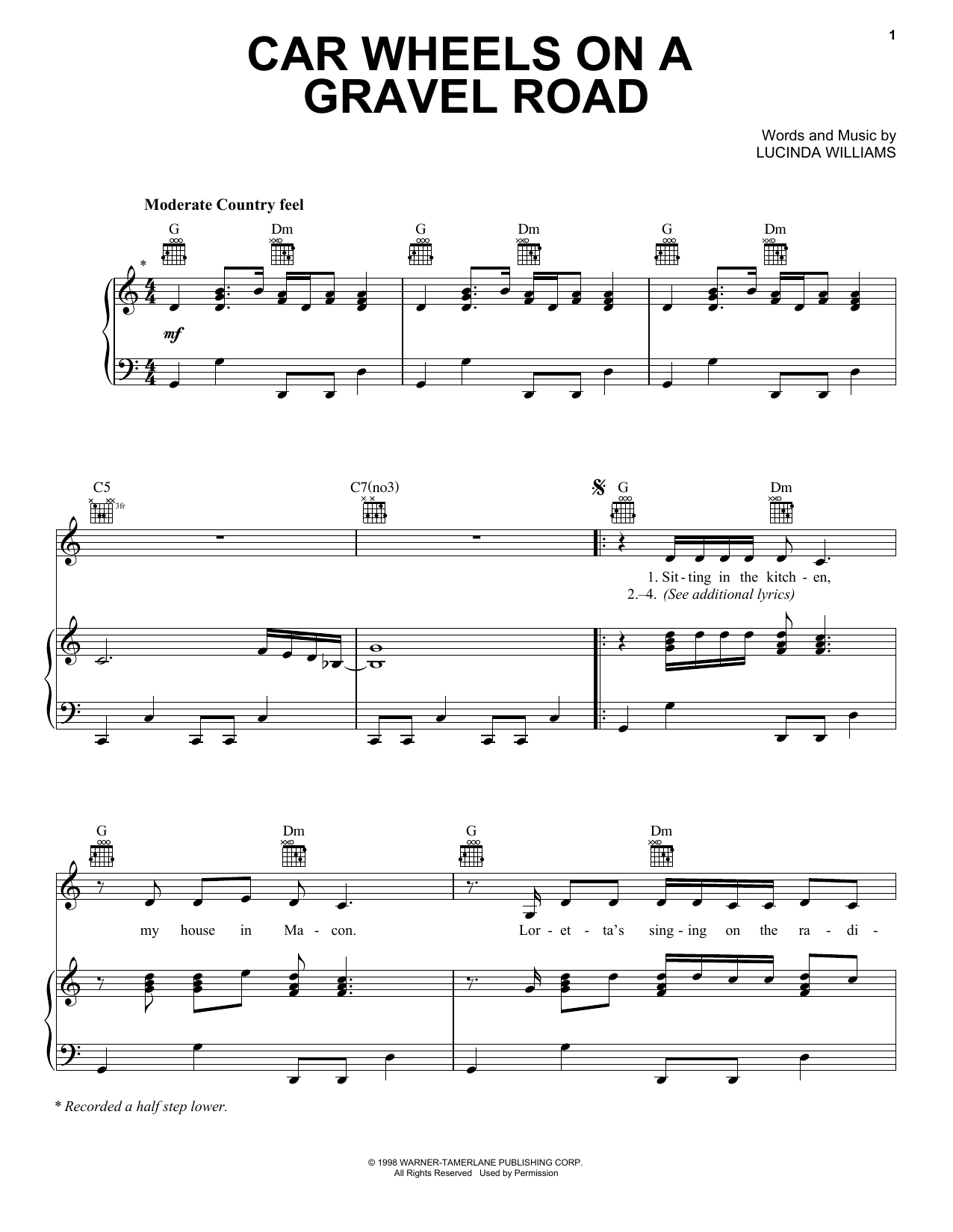 Lucinda Williams Car Wheels On A Gravel Road sheet music notes and chords. Download Printable PDF.