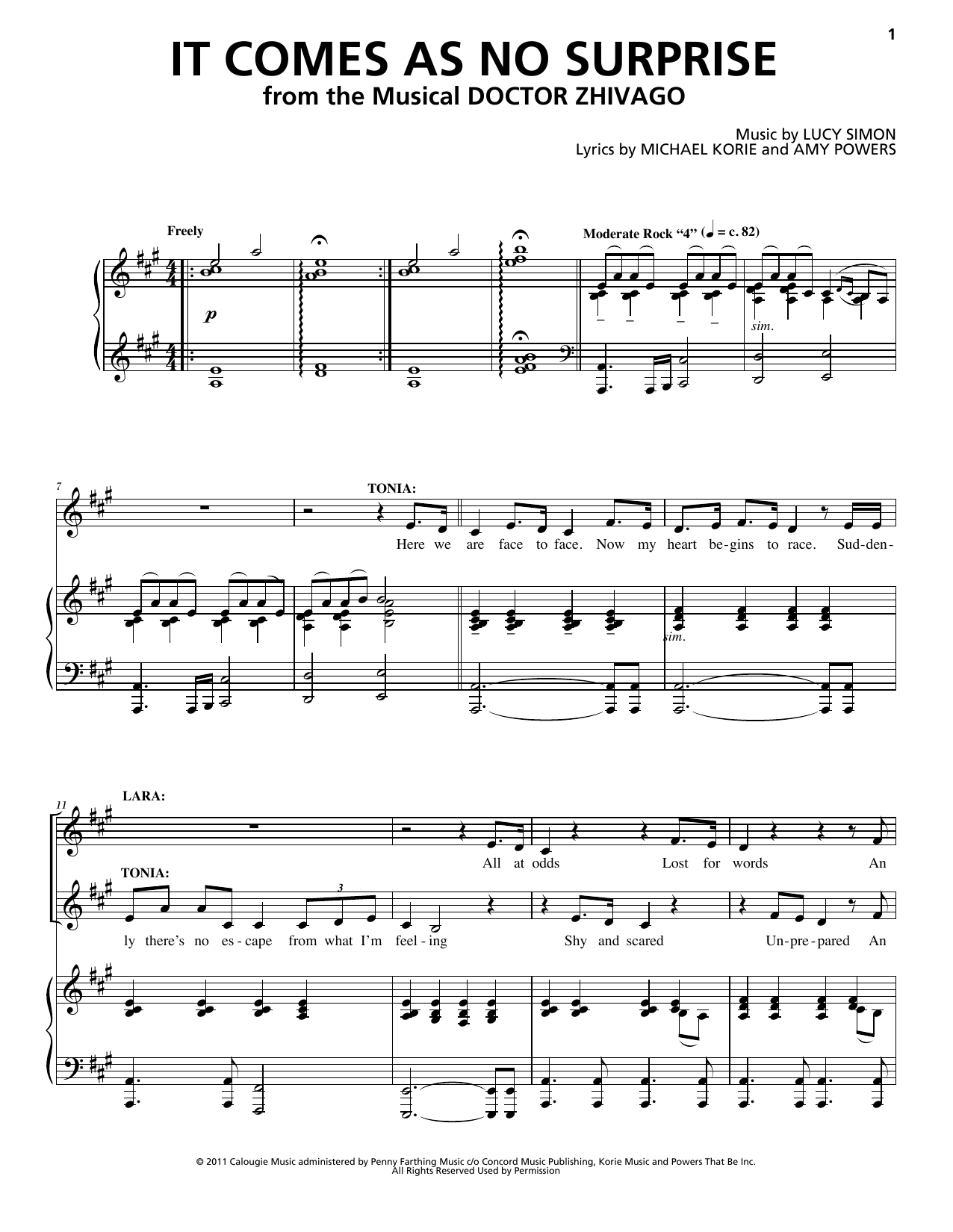 Lucy Simon, Michael Korie & Amy Powers It Comes As No Surprise sheet music notes and chords. Download Printable PDF.