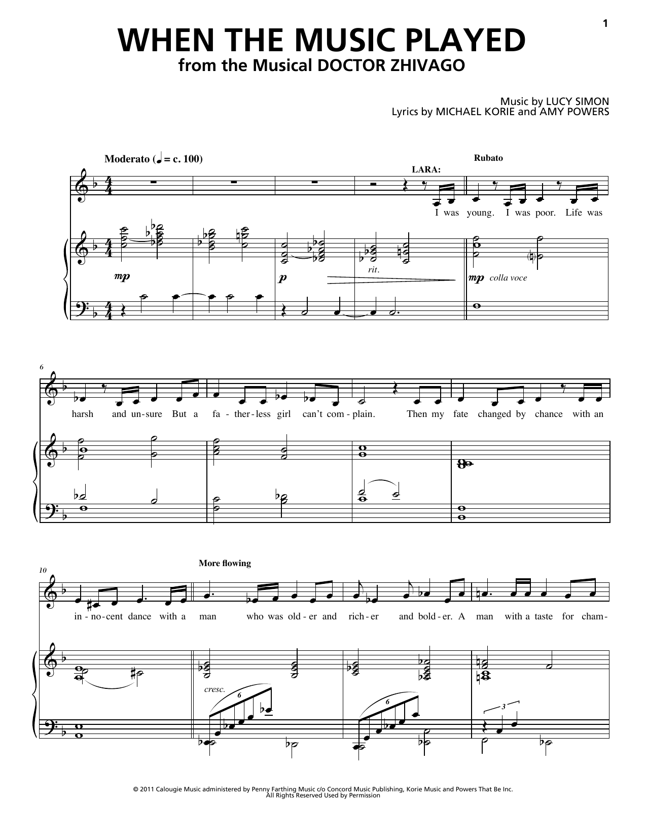 Lucy Simon, Michael Korie & Amy Powers When The Music Played (from Doctor Zhivago: The Broadway Musical) sheet music notes and chords. Download Printable PDF.