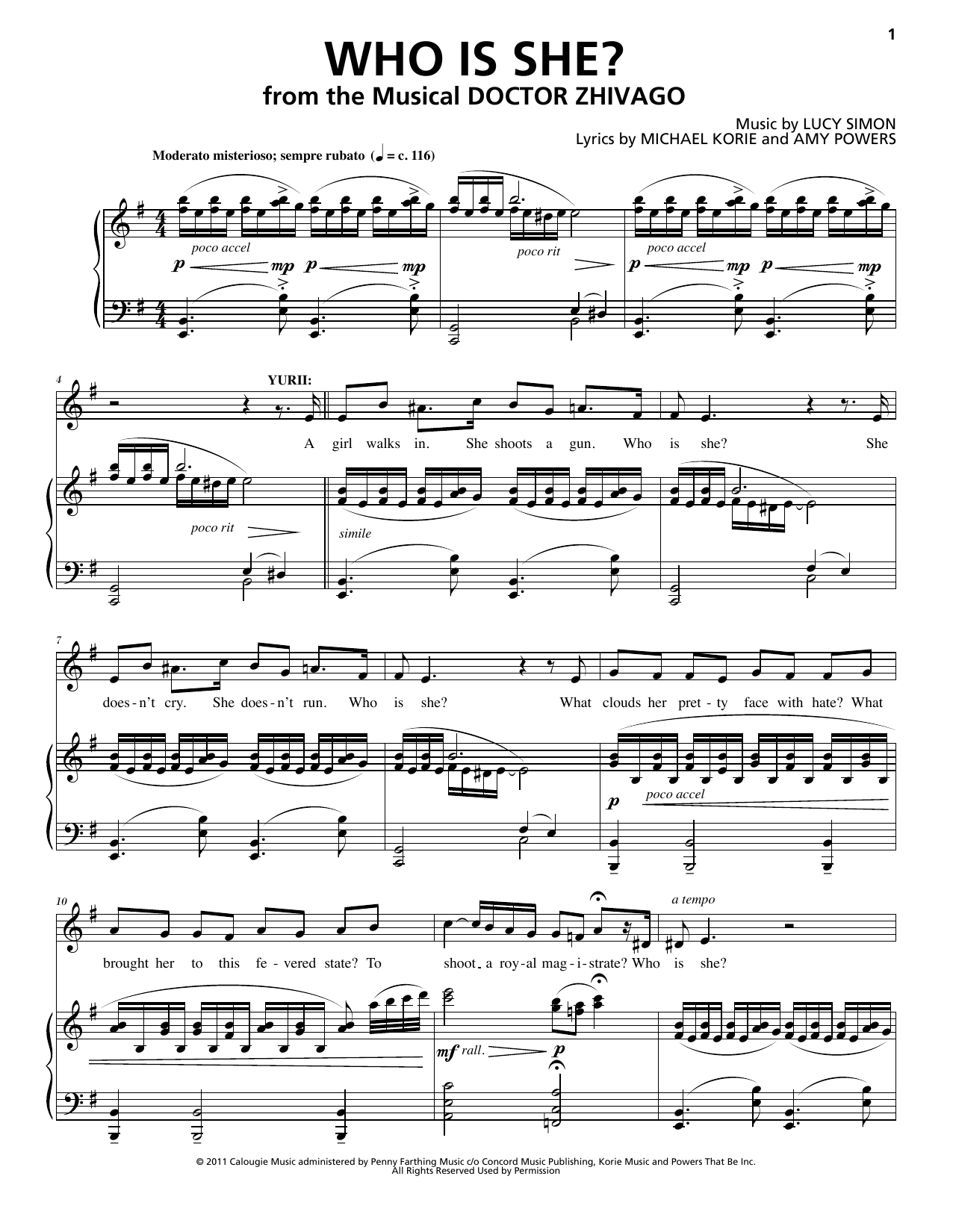 Lucy Simon, Michael Korie & Amy Powers Who Is She? sheet music notes and chords. Download Printable PDF.