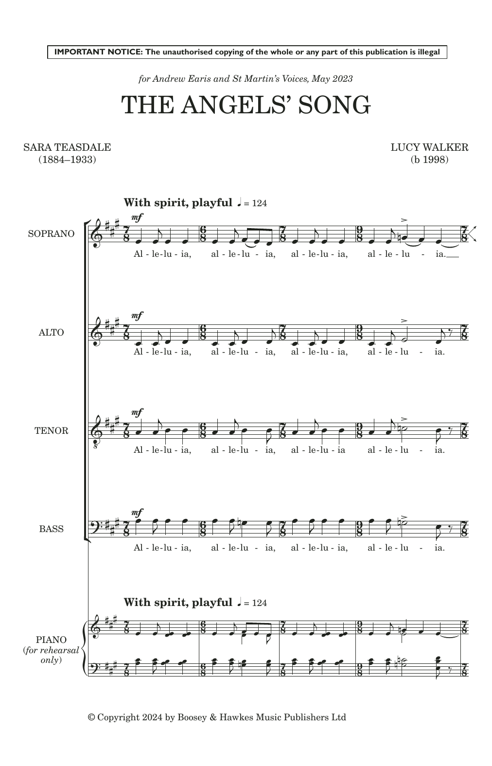 Lucy Walker The Angels' Song sheet music notes and chords arranged for Choir
