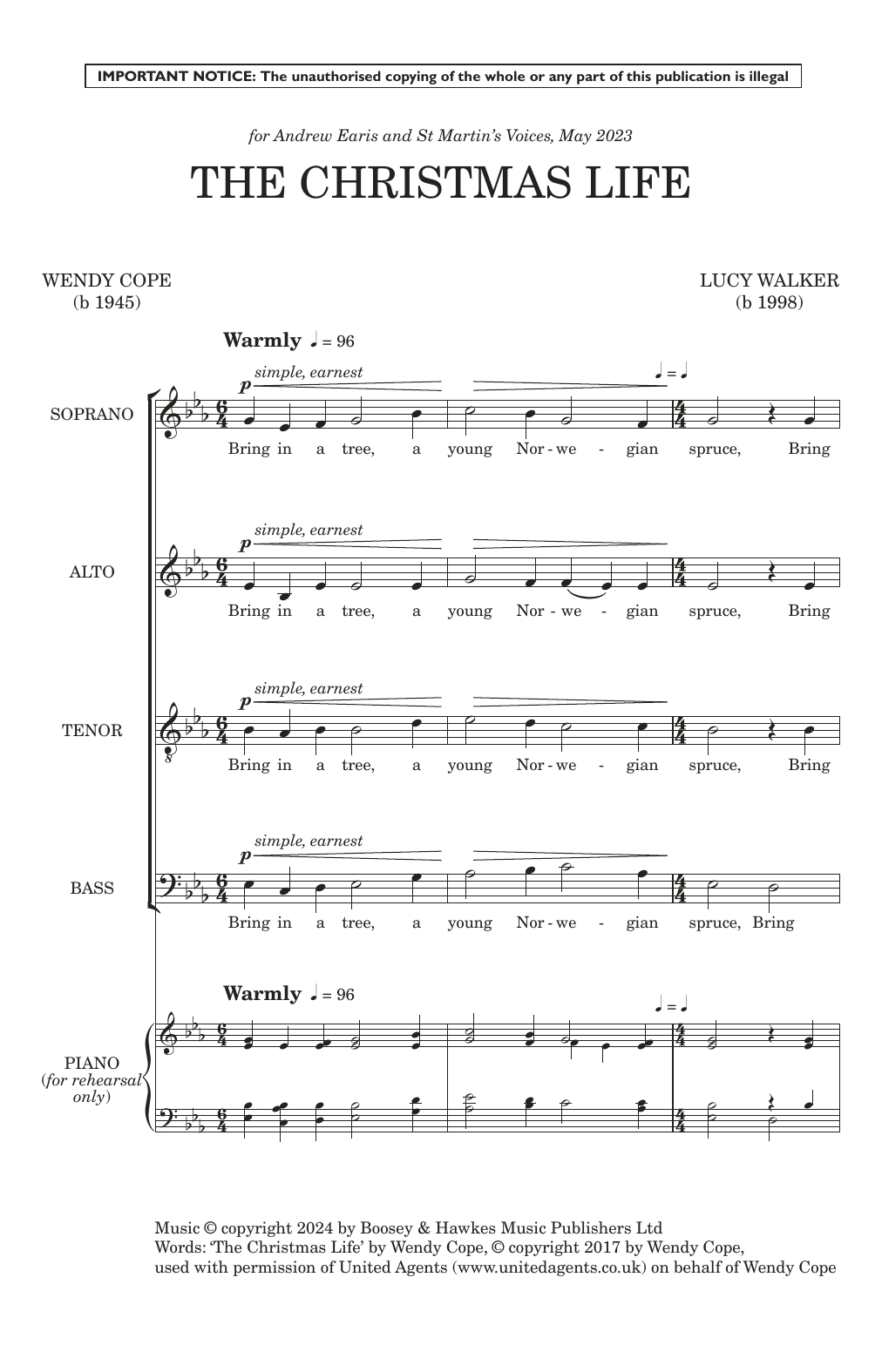 Lucy Walker The Christmas Life sheet music notes and chords arranged for Choir