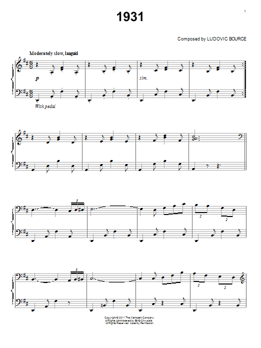 Learn to play Ludovic Bource 1931 sheet music for Piano Solo in minutes. Price: 7.8900$ Ludovic Bource 1931 sheet music notes and chords arranged for Piano Solo