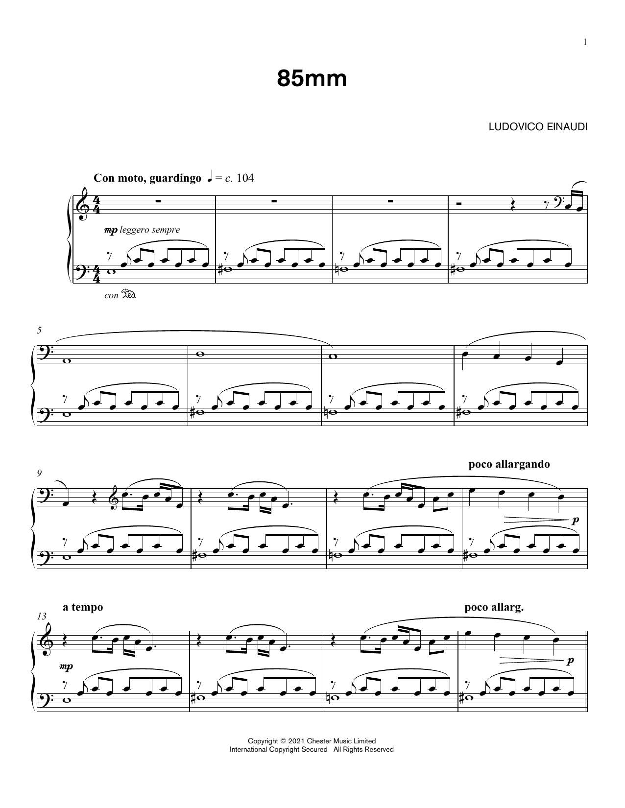 Ludovico Einaudi 85mm sheet music notes and chords. Download Printable PDF.