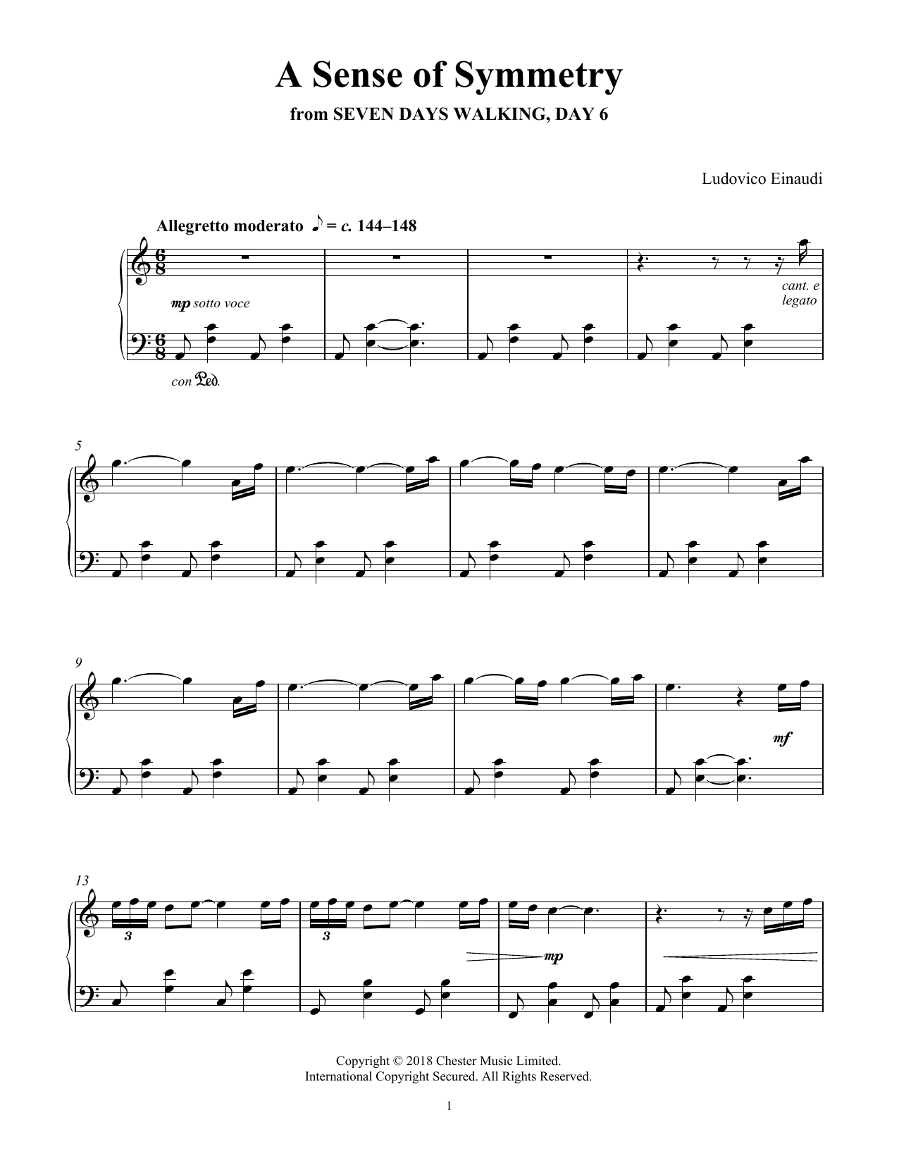 Ludovico Einaudi A Sense Of Symmetry (from Seven Days Walking: Day 6) sheet music notes and chords. Download Printable PDF.