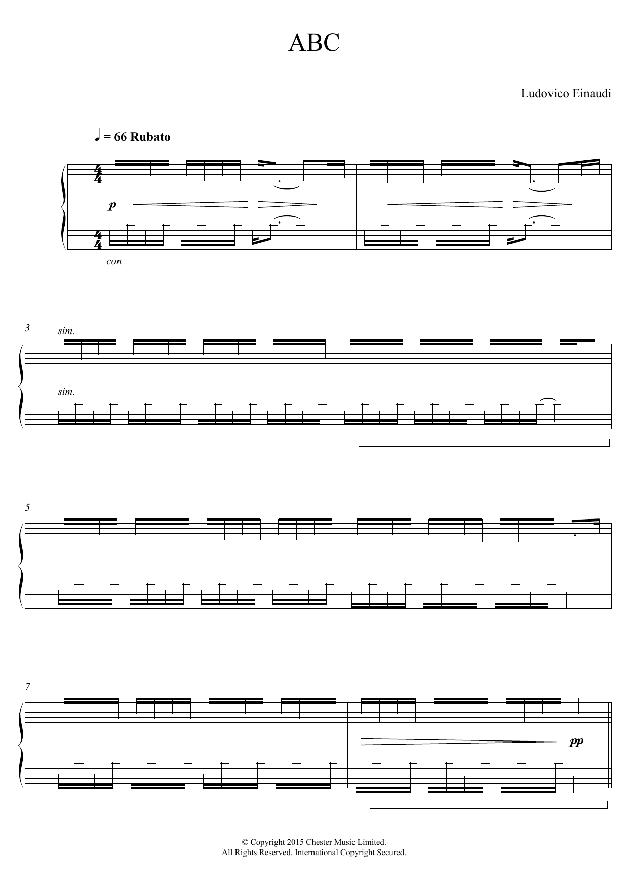 Ludovico Einaudi ABC sheet music notes and chords arranged for Piano Solo