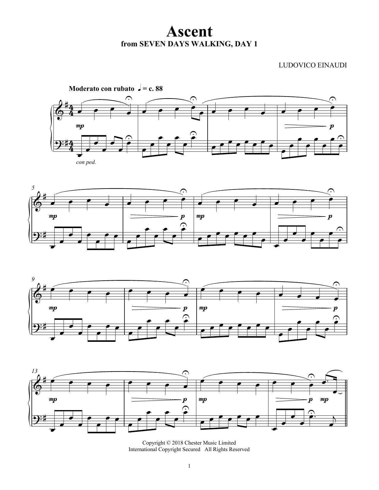 Ludovico Einaudi Ascent (from Seven Days Walking: Day 1) sheet music notes and chords. Download Printable PDF.