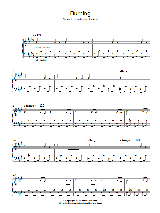 Ludovico Einaudi Burning sheet music notes and chords. Download Printable PDF.