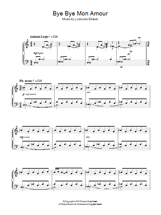 Ludovico Einaudi Bye Bye Mon Amour sheet music notes and chords. Download Printable PDF.