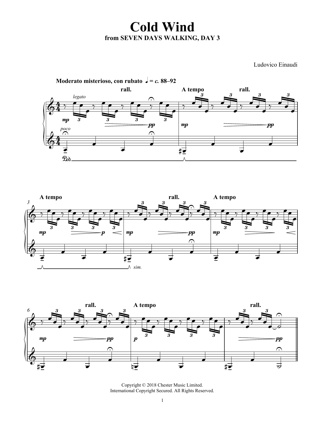 Ludovico Einaudi Cold Wind (from Seven Days Walking: Day 3) sheet music notes and chords. Download Printable PDF.