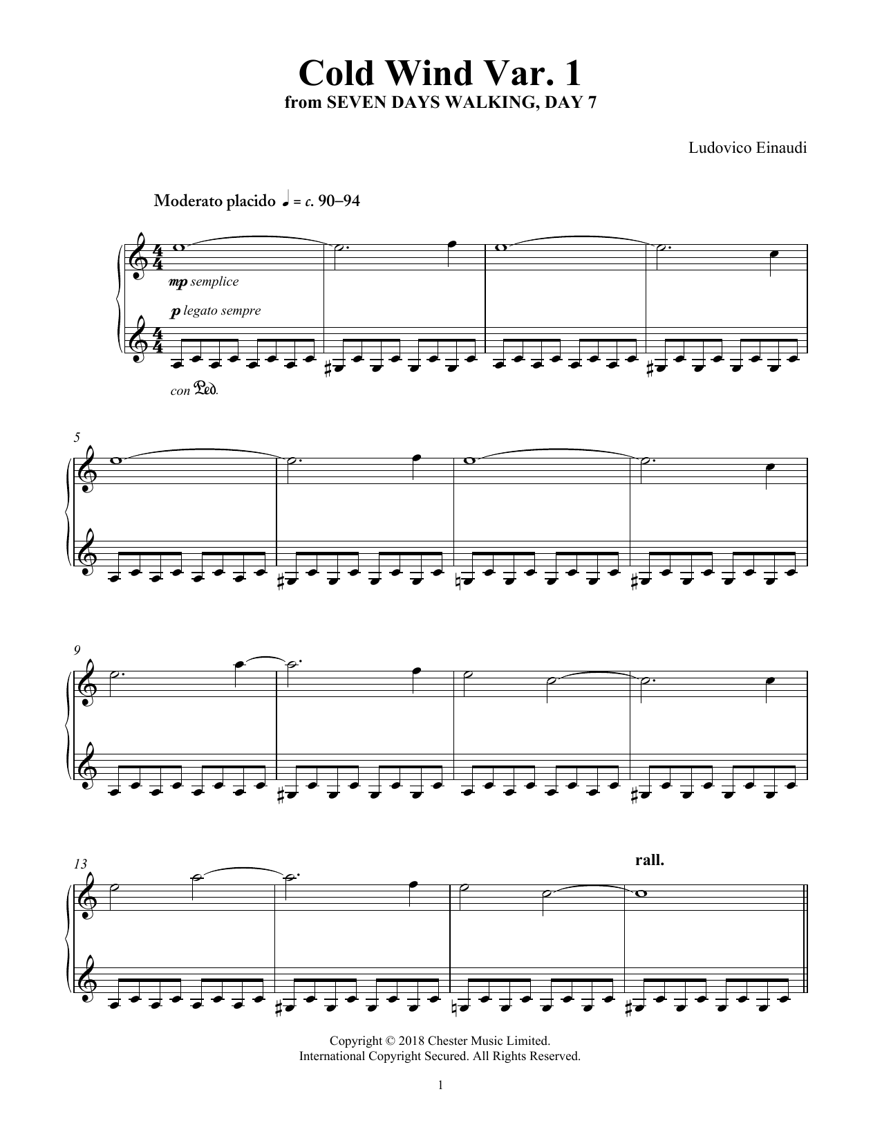 Ludovico Einaudi Cold Wind Var. 1 (from Seven Days Walking: Day 7) sheet music notes and chords. Download Printable PDF.