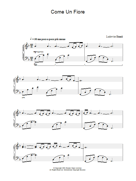 Ludovico Einaudi Come Un Fiore sheet music notes and chords. Download Printable PDF.