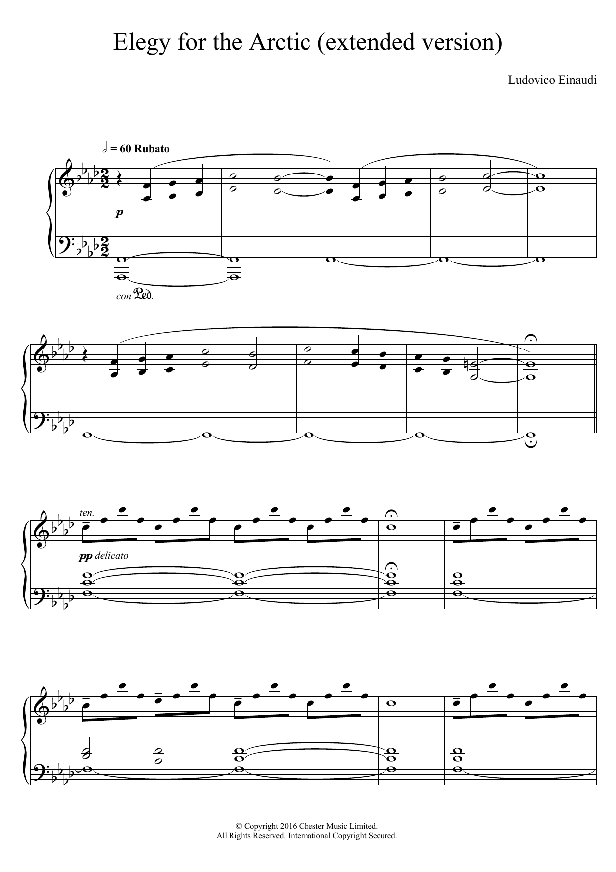 Ludovico Einaudi Elegy For The Arctic (extended version) sheet music notes and chords. Download Printable PDF.