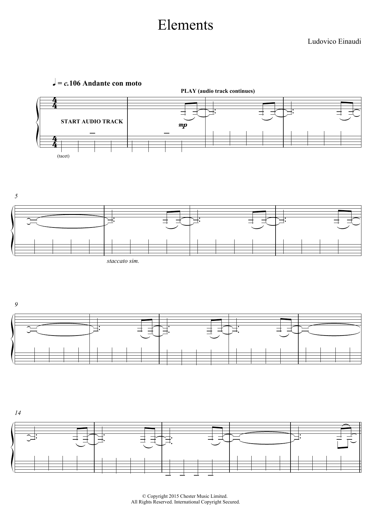 Ludovico Einaudi Elements (inc. free backing track) sheet music notes and chords arranged for Piano Solo