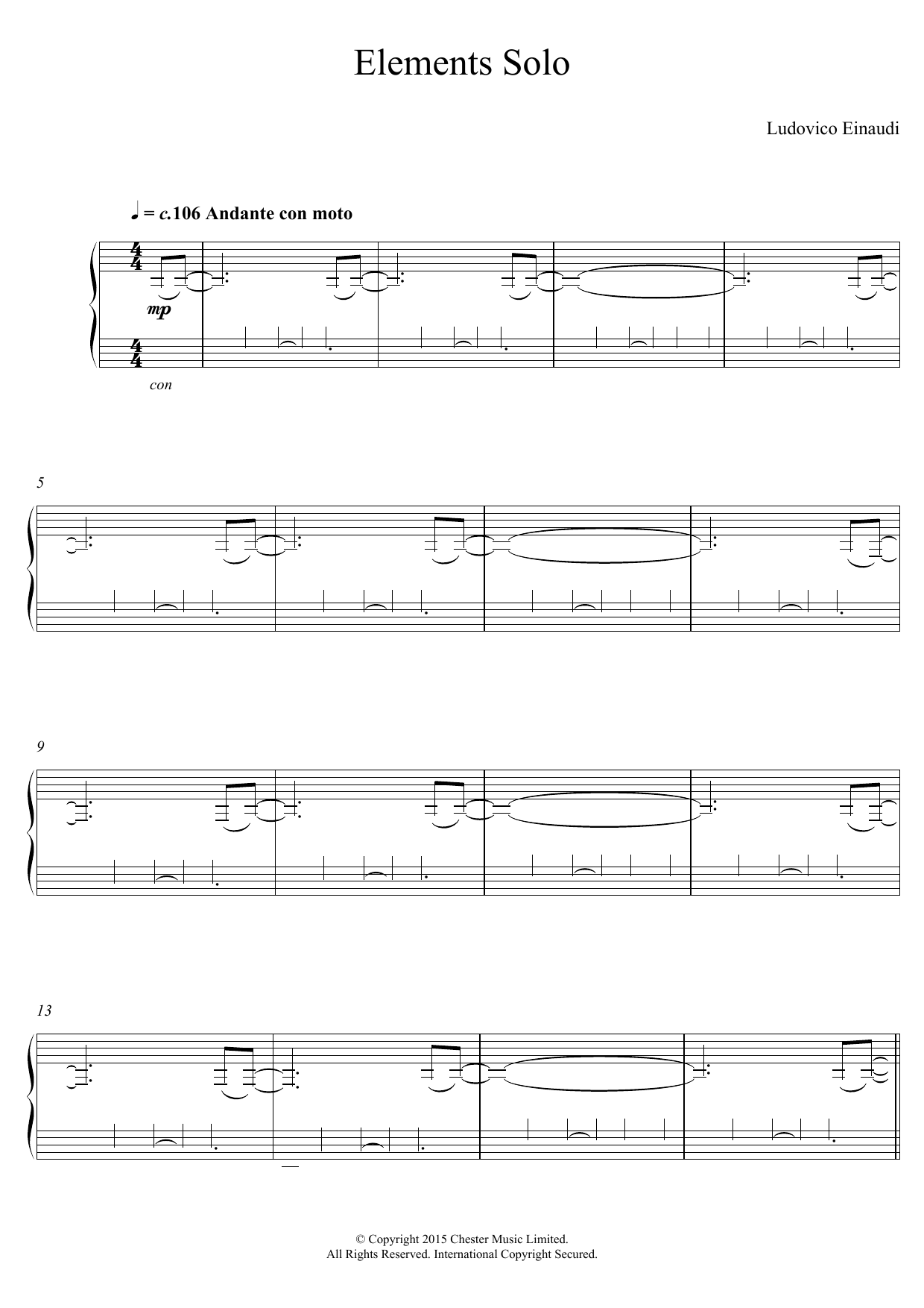 Ludovico Einaudi Elements Solo sheet music notes and chords. Download Printable PDF.