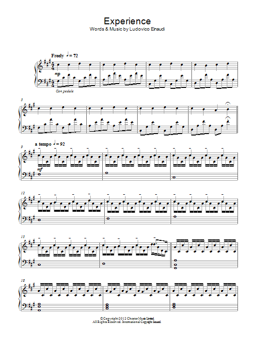 Ludovico Einaudi Experience sheet music notes and chords. Download Printable PDF.