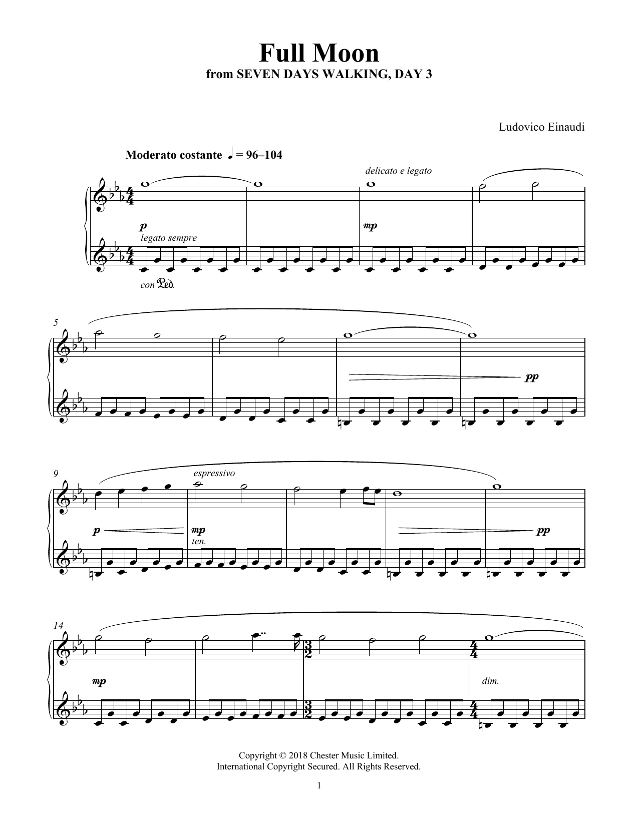 Ludovico Einaudi Full Moon (from Seven Days Walking: Day 3) sheet music notes and chords. Download Printable PDF.