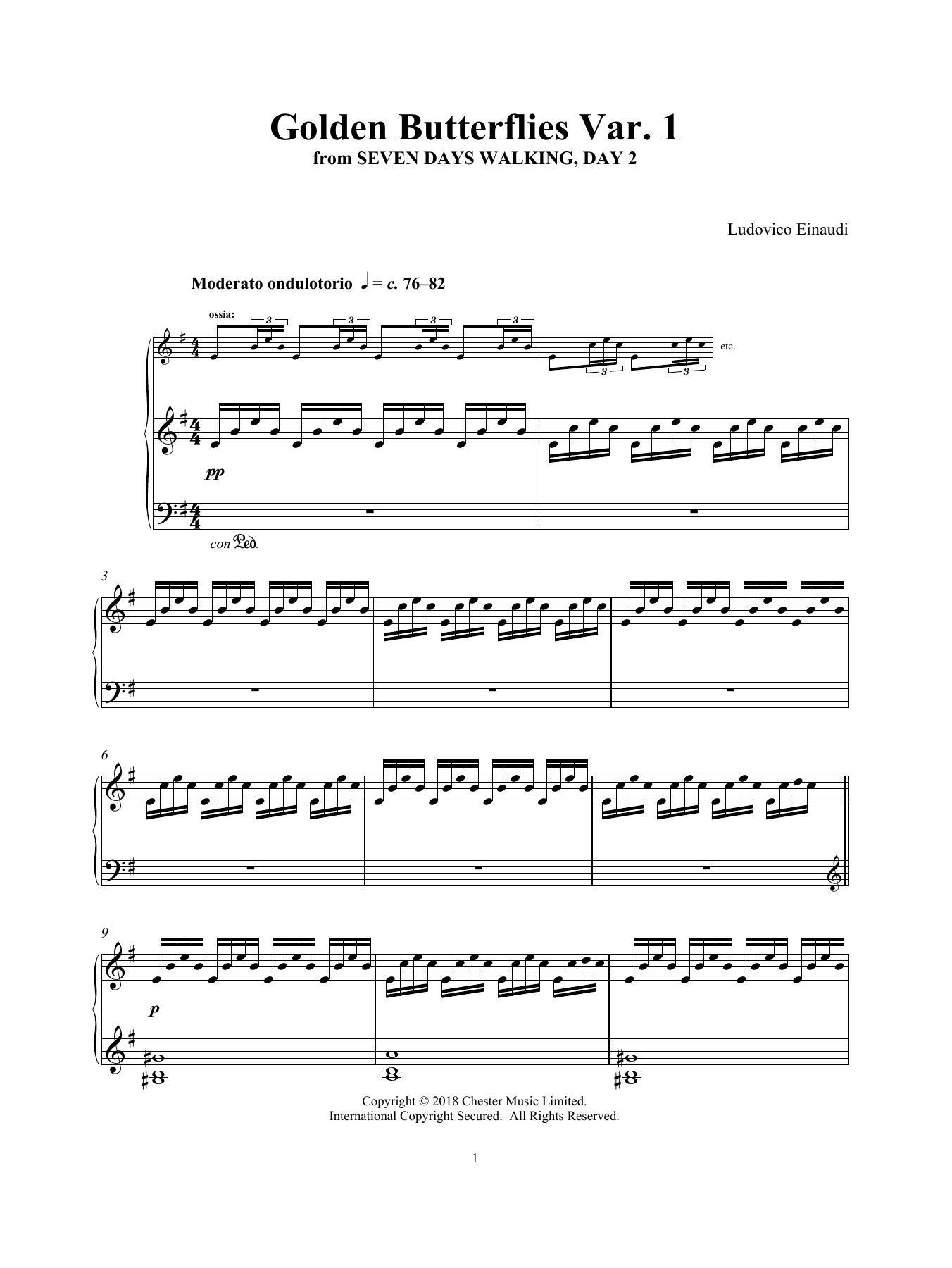 Ludovico Einaudi Golden Butterflies Var. 1 (from Seven Days Walking: Day 2) sheet music notes and chords. Download Printable PDF.