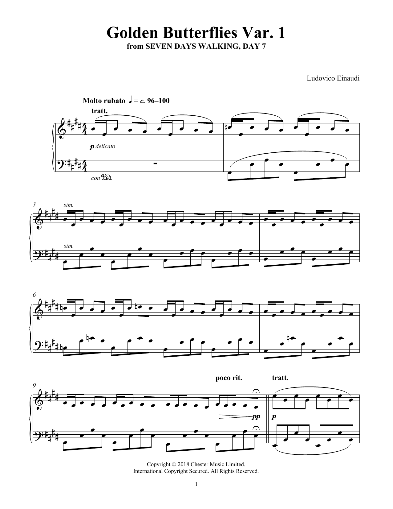 Ludovico Einaudi Golden Butterflies Var. 1 (from Seven Days Walking: Day 7) sheet music notes and chords. Download Printable PDF.