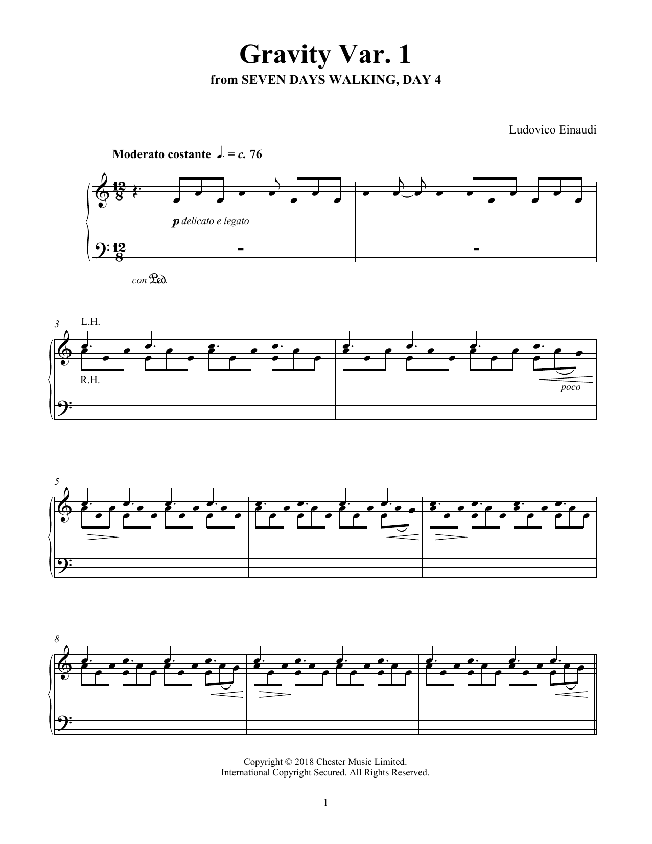 Ludovico Einaudi Gravity Var. 1 (from Seven Days Walking: Day 4) sheet music notes and chords. Download Printable PDF.