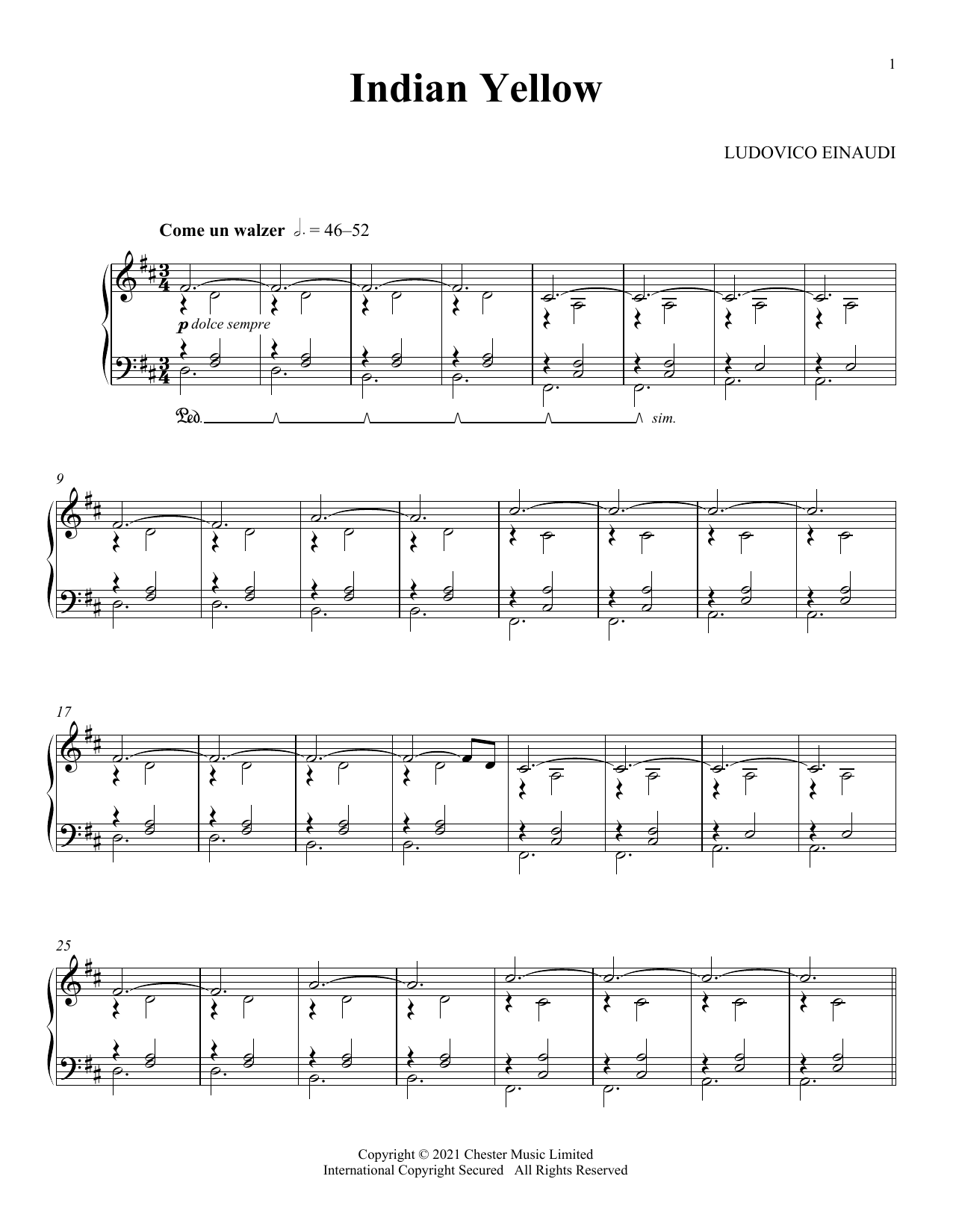 Ludovico Einaudi Indian Yellow sheet music notes and chords. Download Printable PDF.