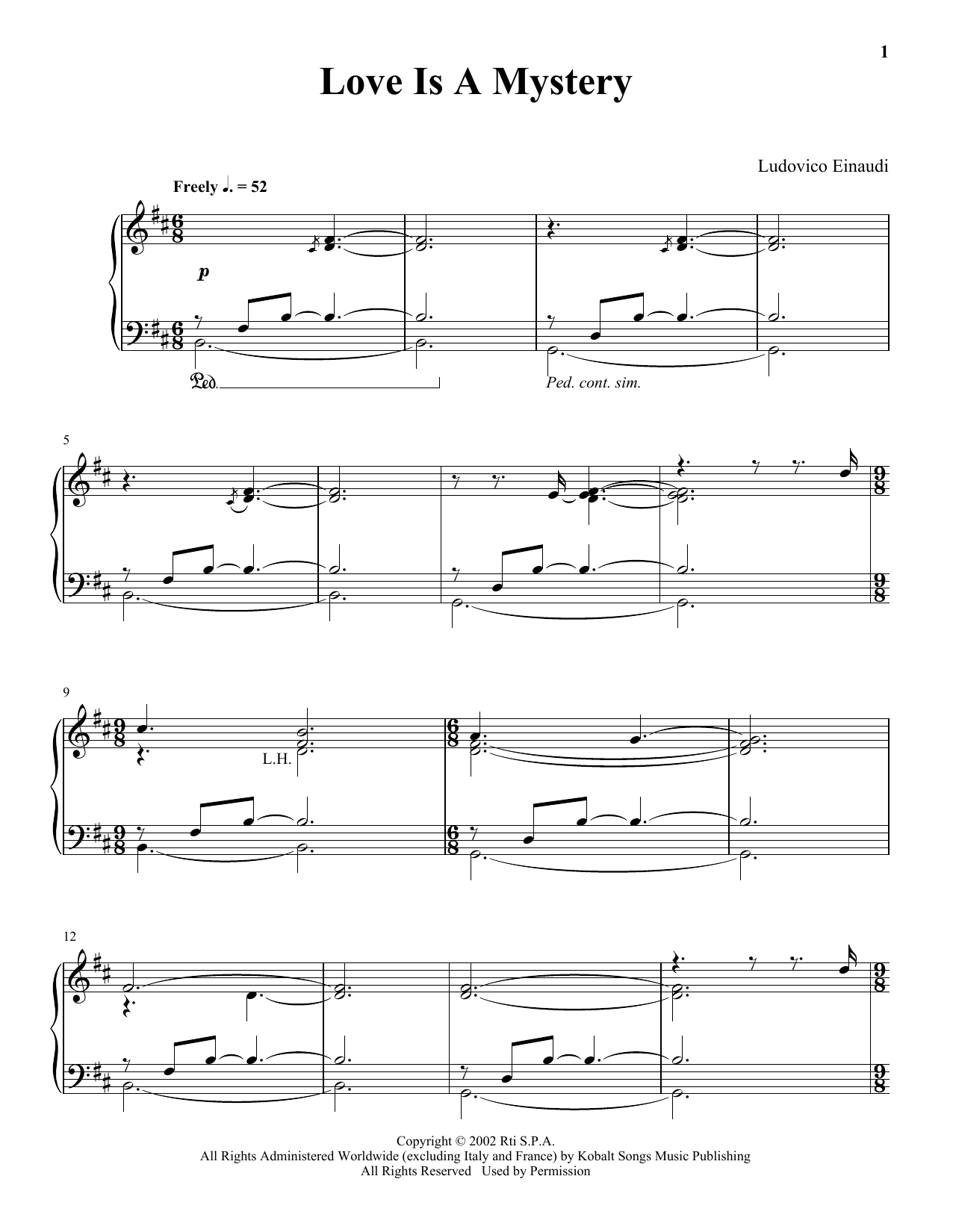 Ludovico Einaudi Love Is A Mystery sheet music notes and chords. Download Printable PDF.