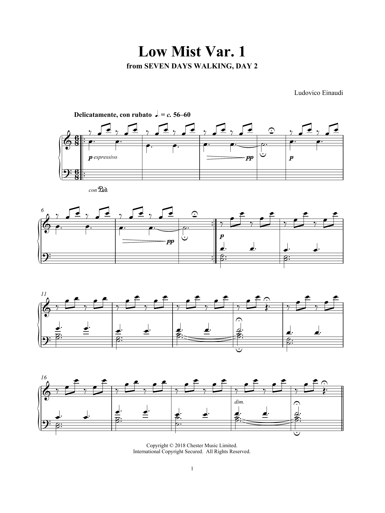 Ludovico Einaudi Low Mist Var. 1 (from Seven Days Walking: Day 2) sheet music notes and chords. Download Printable PDF.