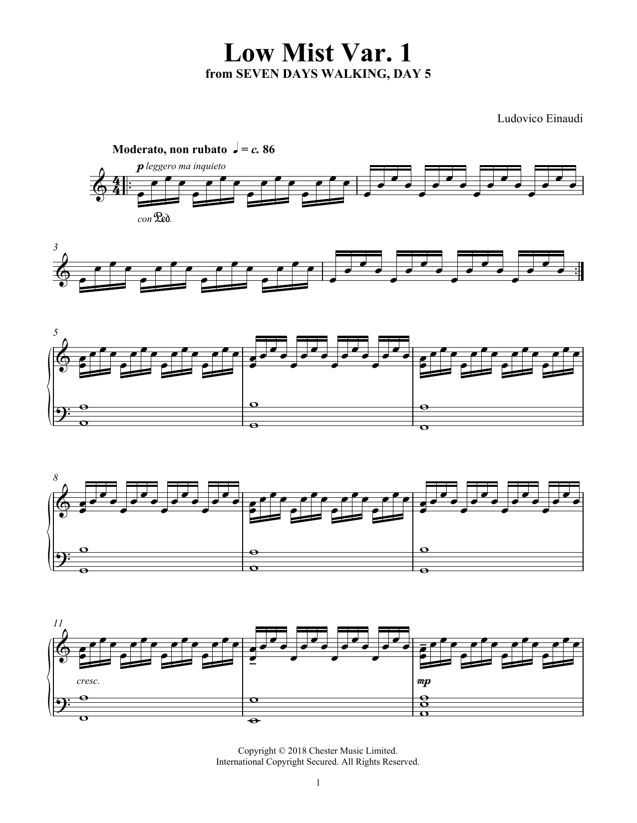 Ludovico Einaudi Low Mist Var. 1 (from Seven Days Walking: Day 5) sheet music notes and chords. Download Printable PDF.