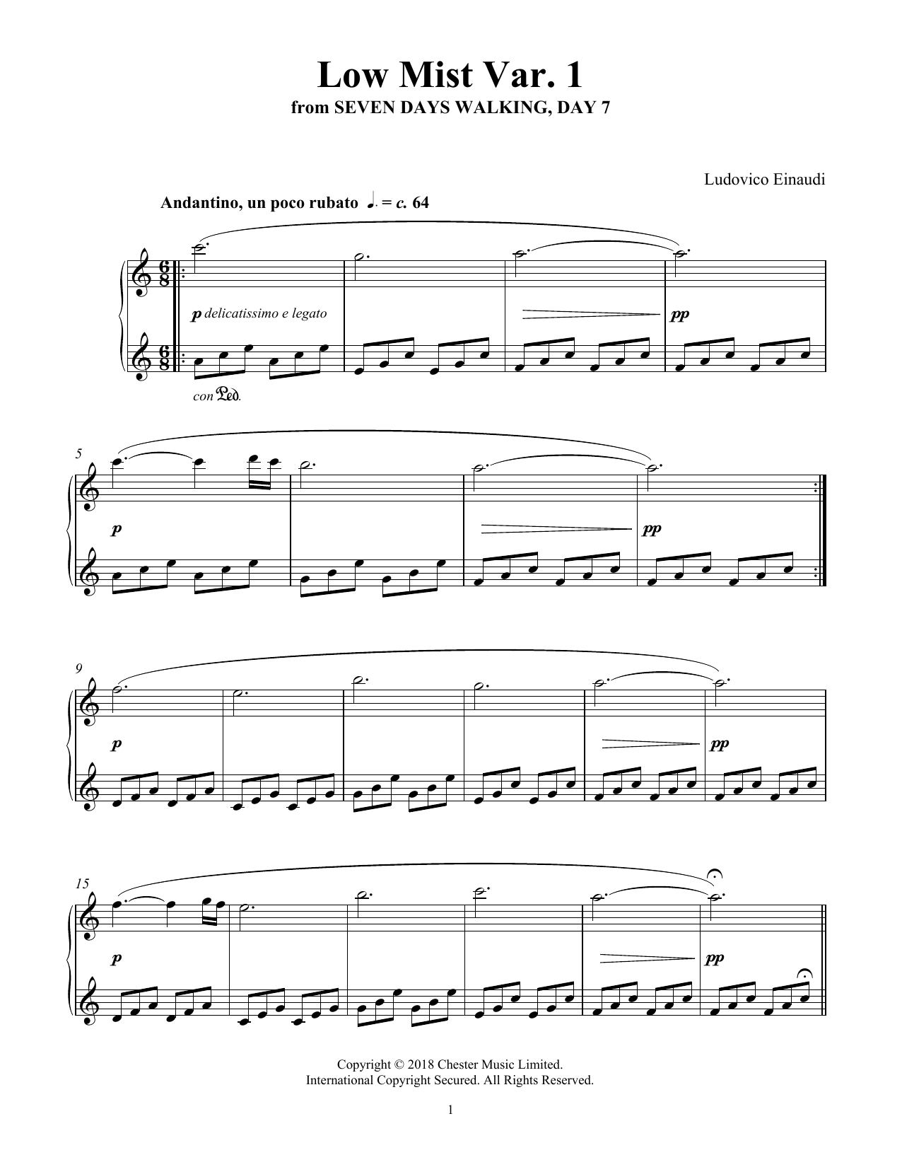 Learn to play Ludovico Einaudi Low Mist Var. 1 (from Seven Days Walking: Day 7) sheet music for Piano Solo in minutes. Price: 7.8900$ Ludovico Einaudi Low Mist Var. 1 (from Seven Days Walking: Day 7) sheet music notes and chords arranged for Piano Solo