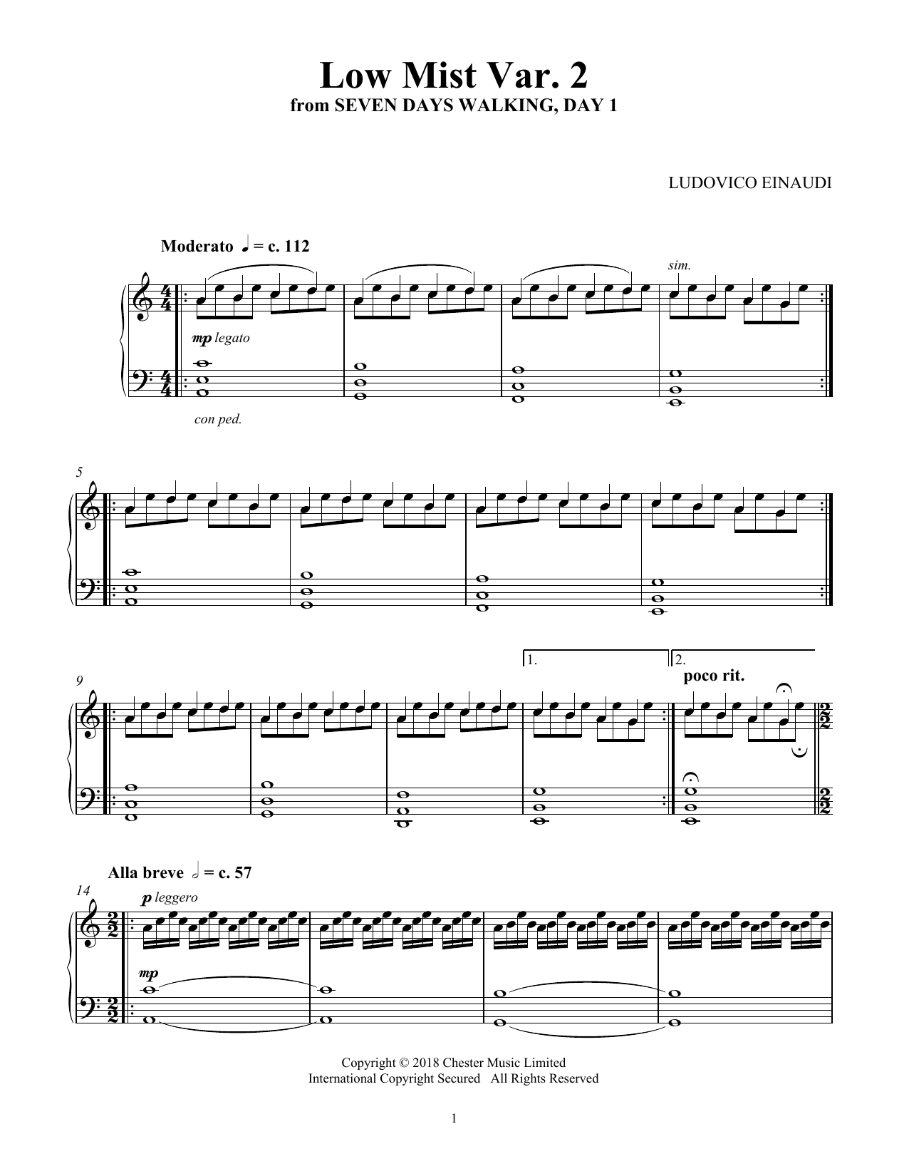 Ludovico Einaudi Low Mist Var. 2 (from Seven Days Walking: Day 1) sheet music notes and chords. Download Printable PDF.