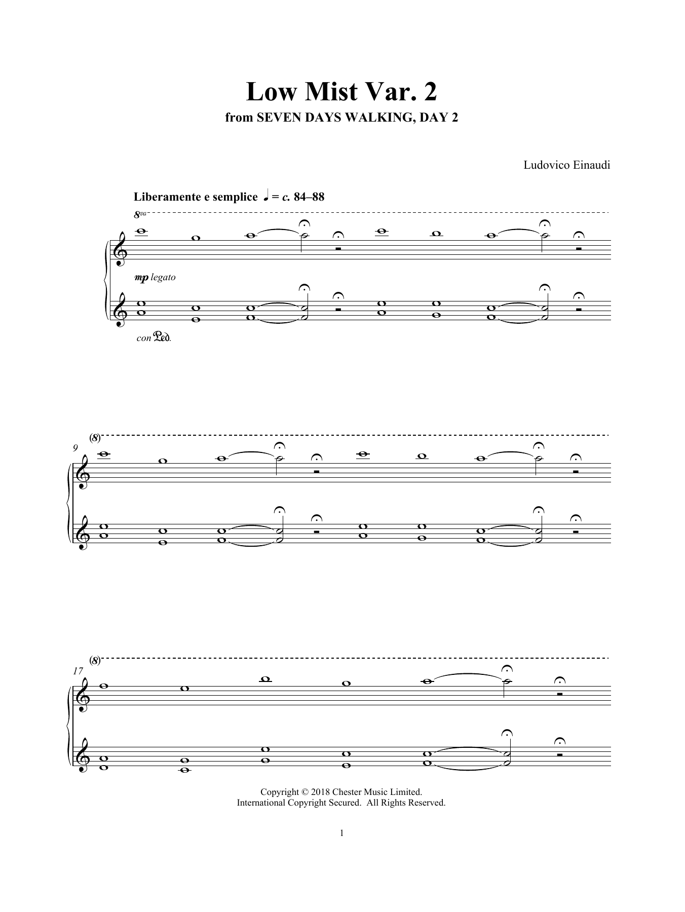 Ludovico Einaudi Low Mist Var. 2 (from Seven Days Walking: Day 2) sheet music notes and chords. Download Printable PDF.