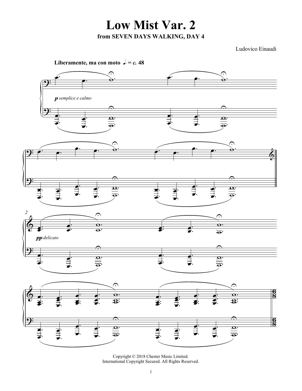 Ludovico Einaudi Low Mist Var. 2 (from Seven Days Walking: Day 4) sheet music notes and chords. Download Printable PDF.