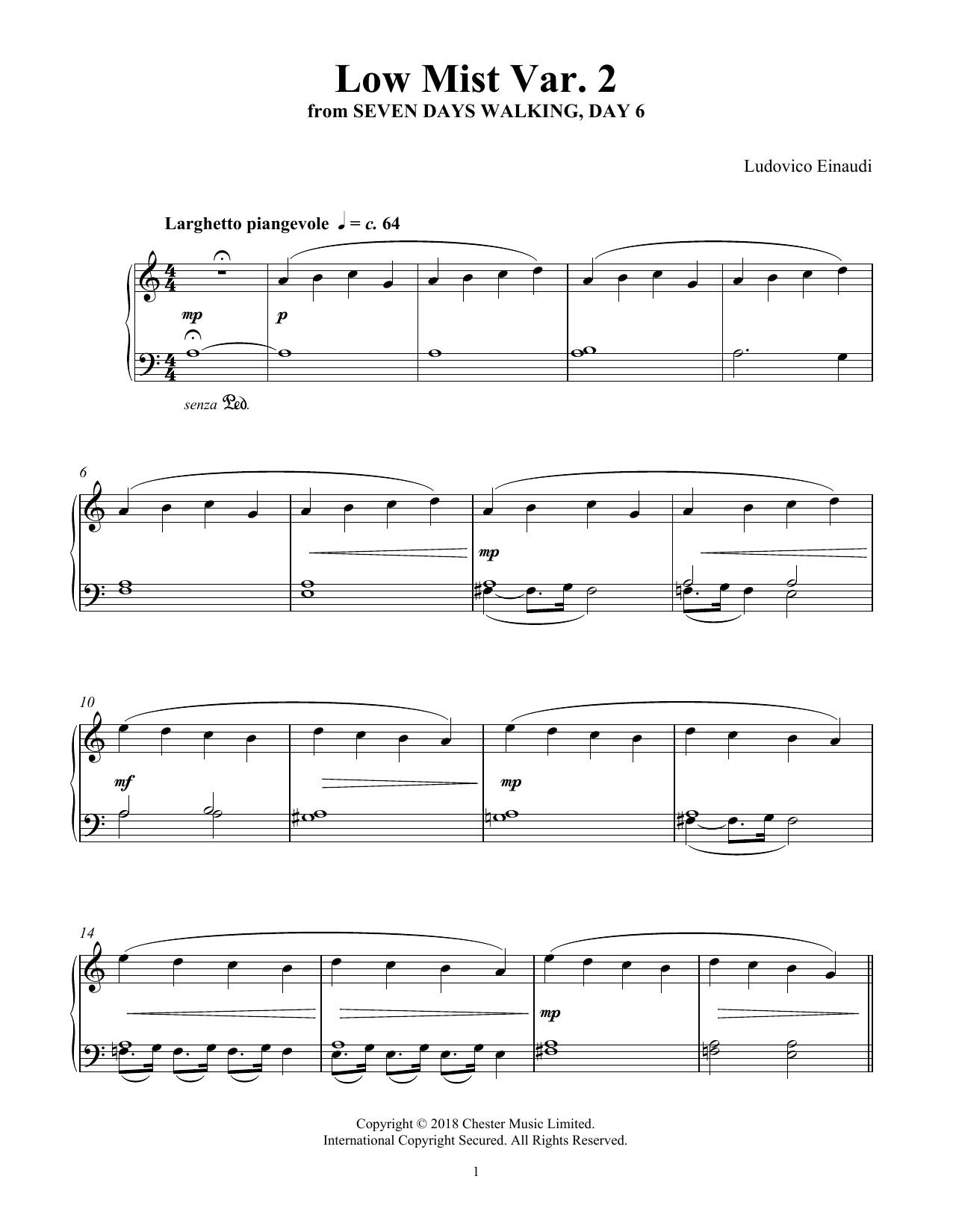 Ludovico Einaudi Low Mist Var. 2 (from Seven Days Walking: Day 6) sheet music notes and chords. Download Printable PDF.