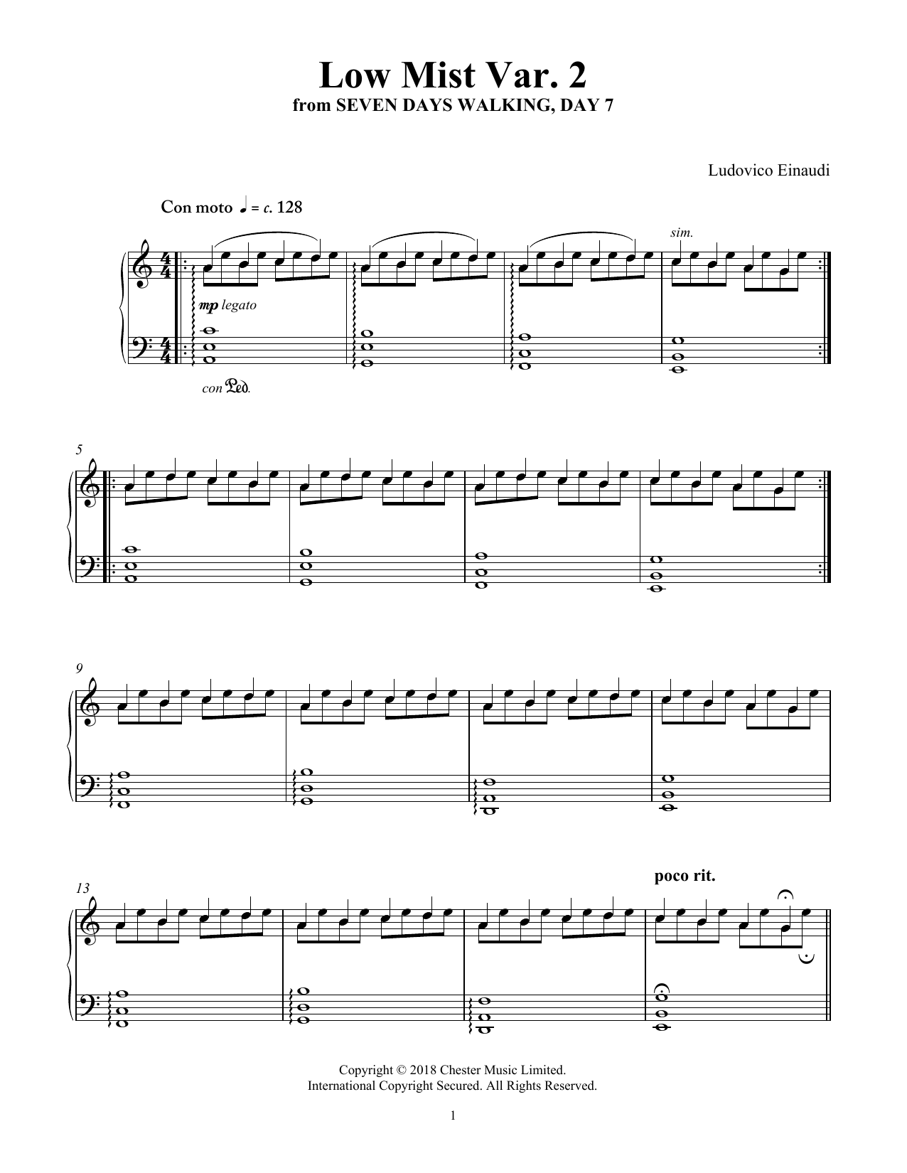 Learn to play Ludovico Einaudi Low Mist Var. 2 (from Seven Days Walking: Day 7) sheet music for Piano Solo in minutes. Price: 7.8900$ Ludovico Einaudi Low Mist Var. 2 (from Seven Days Walking: Day 7) sheet music notes and chords arranged for Piano Solo