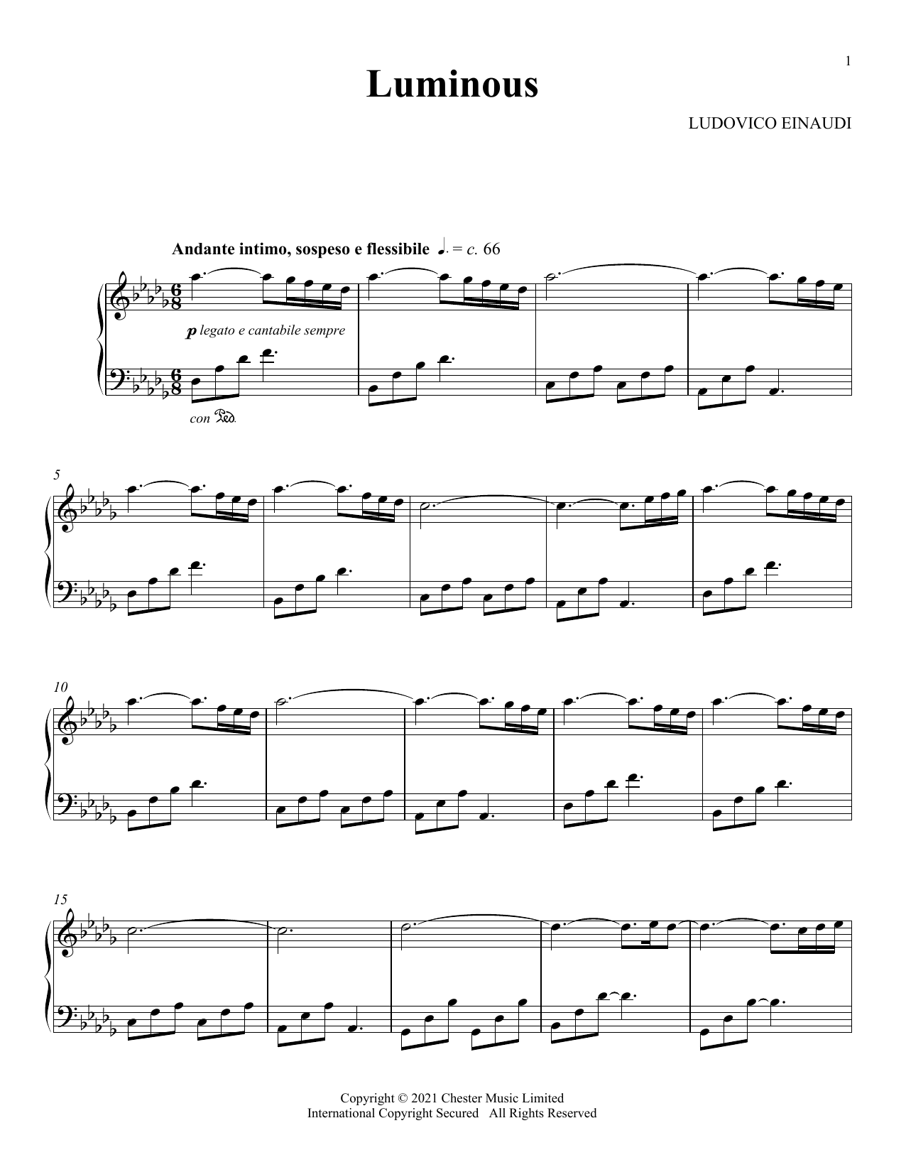 Ludovico Einaudi Luminous sheet music notes and chords. Download Printable PDF.