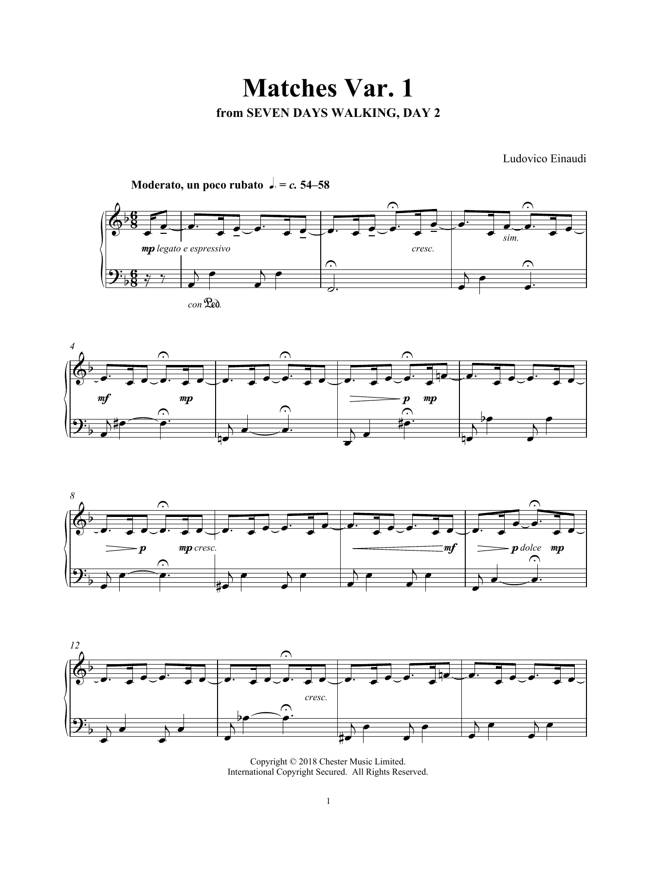 Ludovico Einaudi Matches Var. 1 (from Seven Days Walking: Day 2) sheet music notes and chords. Download Printable PDF.