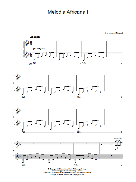 Ludovico Einaudi Melodia Africana I sheet music notes and chords. Download Printable PDF.