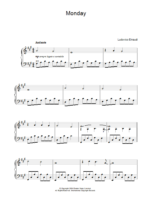 Ludovico Einaudi Monday sheet music notes and chords. Download Printable PDF.